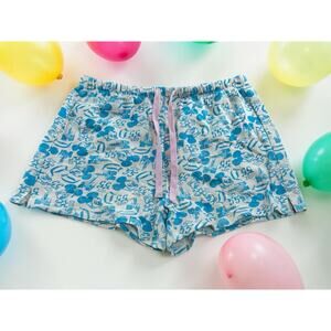 Disney Mickey Mouse Graphic Fleece Shorts Sz M Retro Sweat-Shorts Light Blue